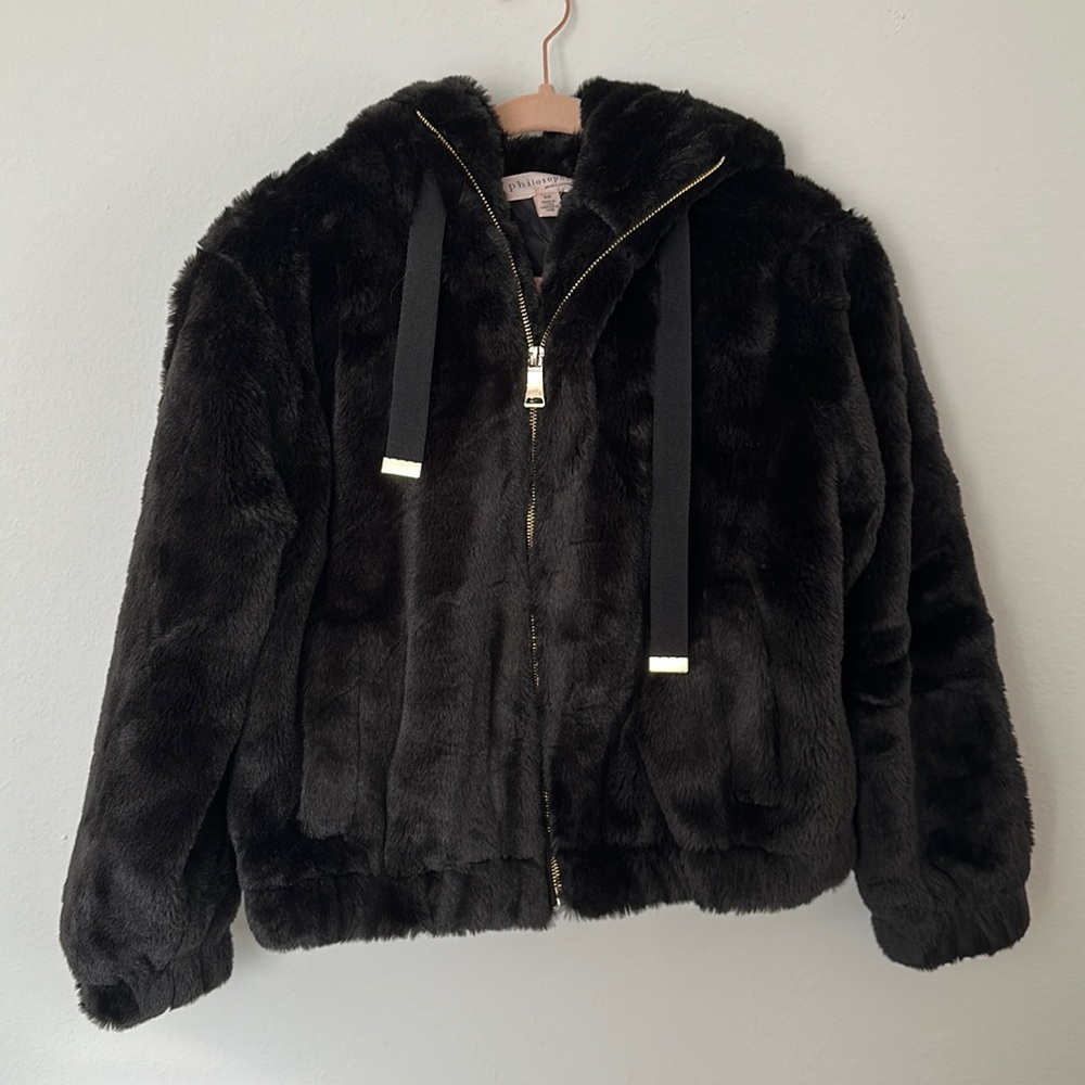Black Fur Zip Up Jacket.